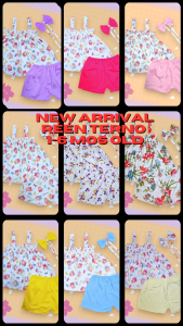 OOTD Baby Girl Smock Terno with Turban Cotton (0-6 months)