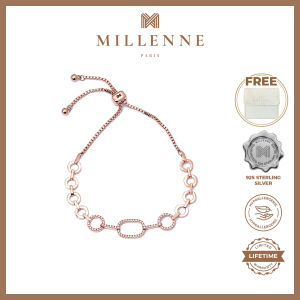 MILLENNE Made For The Night Graduated Chain Loops Cubic Zirconia Rose Gold Bracelet with 925 Sterling Silver