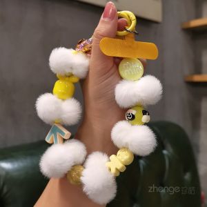Short Plush Mobile Phone Lanyard Sweet Cool Wrist Chain Graffiti Ball Keychain Universal Winter Soft Shell Creative Gift