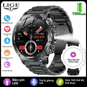 LIGE | Đồng Hồ Thông Minh Thể Thao Ngoài Trời LIGE Dành Cho Nam Với Pin 1000mah Gọi Bluetooth Theo Dõi Nhịp Tim Đèn Pin LED Dây Đeo Silicon Chống Nước