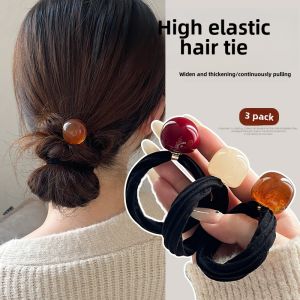 High Elasticity round Bead Hair Ties Womens Durable No Damage Knots Fashionable Bun Headbands Resin Polyester Fiber