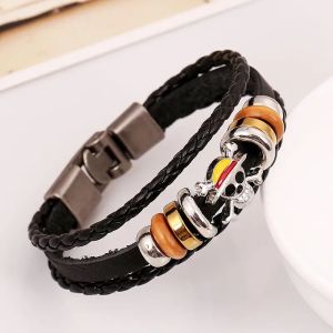 Bandai | 2-piece Luffy Straw Hat Anime Cosplay Woven Leather Wristband Mens and Womens Street Wear Gift Se
