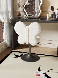 French Style Butterfly Knot Rotatable Makeup Chair Luxury Sensation Bedroom Vanity Desk Chair for Girls Vintage Decor Elements
