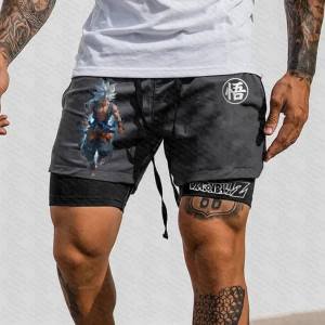 Bandai | Bandai DBZ Mens Two in One Workout Shorts Quick Dry Double Layer Running Shorts for Fitness Training and Gym Exercise