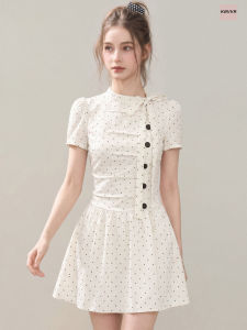 KBVVR | White Polka Dot Waist-Accentuated A-Line Dress