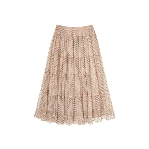 plusmall | Bộ Áo Sơ Mi Voan Hoa Văn Cotton Rửa Nước và Chân Váy MESH Đính Chấm Nhung