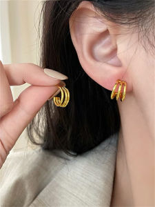 Retro Chinese Style Gold Multi-Layer C-Shaped Earrings Womens Cross Design Simple Fashion Jewelry Ear Decorations