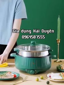 Nồi lẩu điện đa năng chống dính kèm xửng hấp inox thiết kế cao cấp (2 size 26 cm và 28cm) 3 mức công suất nấu
