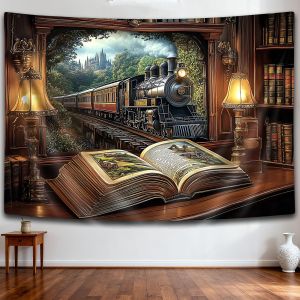 VIKAMA Christmas Train Station Tree Gift Wall Tapestry Festive Winter Holiday Home Decor Trendy Art Soft Durable Cozy Aesthetic