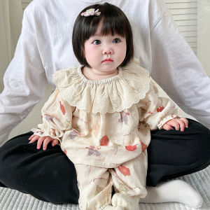 Girls Sleepwear 2-Piece Set Baby Home Clothes Sweet Style Cotton Spring Autumn Suitable for 3-24 Months Old Girls