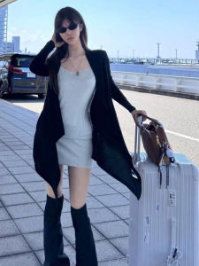 BINKAFENNY | Black Asymmetrical Midi Coat Women Summer Outerwear 2025 New Lazy Style Shawl Sun Protection Long Sleeve Top Loose Fit Commute Style