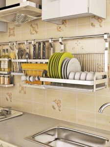 Stainless Steel Kitchen Wall Mounted Rack Knife Holder Draining Plate Cup Storage Shelf No Drilling Required Utensil Holder