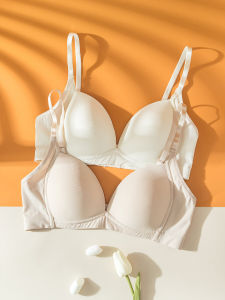 Silk Sleep Bra Comfortable Breathable Thin Cup Nylon Fabric No Steel Ring Low Center V-Neck Fixed Strap Pure Color Simple Style