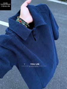 YOULIN | Dark Navy Dragon Scales Breathable Waffle Piqué Polo Shirt