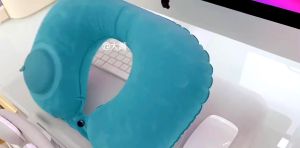 Gối chữ U bơm hơi tự động | Gối cổ du lịch êm ái tiện lợi | Ấn tay bơm nhanh - Gấp gọn dễ dàng