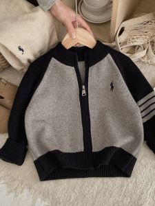 Boys Knitted Cardigan Sweater Cartoon Embroidery Stylish Korean Version Long Sleeve round Neck Soft Knitwear for Autumn