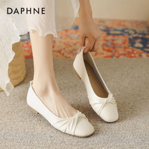 Daphne Flat Shoes Womens Single Shoes Mary Janes Bean Shoes Casual Style Slip-On round Toe Pure Color Rubber Bottom