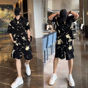 Fashionable Summer Short Sleeve Shirt And Five-Quarter Pants Two-Piece Set for Men Trendy Print Design Versatile And Stylish