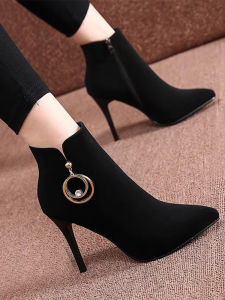 Pointed Stiletto Heel Autumn and Winter All-Matching Side Zip Short Boots