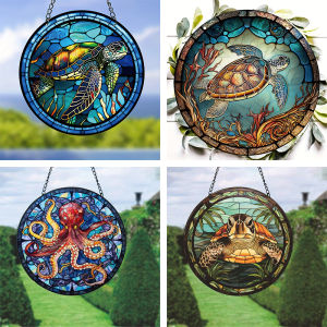 Turtle Stained Window Hangings Suncatcher Home Ornament Painting Bathroom Office Beach Animal Theme Decor Panel for Kids Room