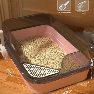 MONLEYTA | Extra Large Semi-Enclosed Cat Litter Box Anti-Splash Cat Toilet Sand Tray Giant Cat Poop Pan Manhole Cover Size XL