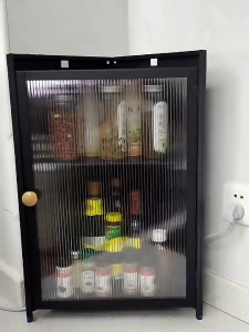 【VIDKHSY Store】2/3/4-Layer Wall-Mounted Corner Spice Rack with DoorTriangle Kitchen Cabinet | 3-Tier Dustproof Shelf Storage No Drill for Oil Salt Sauce Vinegar