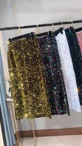 2022 New Thickened French High-waisted Slim Versatile Mid-length Skirt with Hip Wrap Slit Black Sequin Skirt for Women