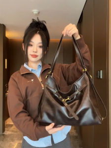 Caramel Double Shoulder Womens Tote Bag Commuter Large Capacity Backpack Magnetic Buckle Closure Casual Style Pure Color