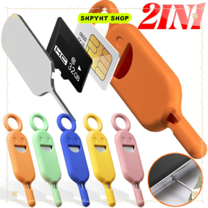 Protable 2 in 1 SIM Card Removal Tool Tray Ejector Needle Pin Opener Anti-lost Phone SIM TF Card Storage Case Charm Keychain