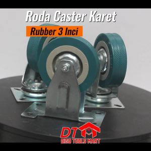 Roda Caster Karet Rubber Plat Mati Tetap 3 Inci: Roda Kastor Karet 3inch