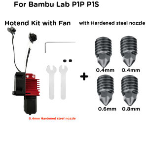 Complete Hotend Assembly Kit Fan Upgrade 2.0 with 0.4mm Nozzle for Bambu Lab P1P P1S X1 Carbon 3D Printer Upgrade Parts
