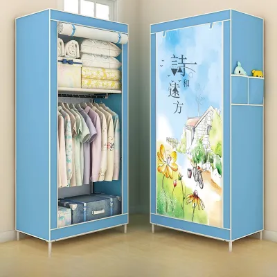 Kedi Simple Dustproof Mini Wardrobe Combination Steel Frame Reinforced Hanging Clothes Rack Student Single Person Closet
