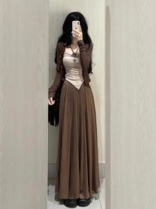 Salt Series Zen Style Open Cardigan Vest Wide Leg Pants Three Piece Set Womens Fashionable Beautiful Ensemble
