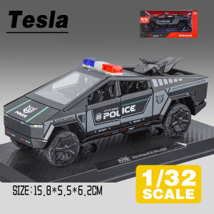 LEO 1:32 Tesla Cybertruck Pickup Truck Police Car Diecast โมเดล รถอัลลอยด์รถยนต์ของเล่นคอลเลกชันของขวัญสําหรับเด็กชายสาว ของเล่นเด็ก