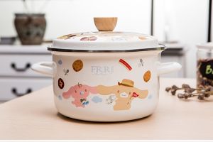 Thickened Enamel Pot Red Double Ear Food Grade Pork Fat Storage Small Soup Pan Home Use Flat Bottomed for Cooking Meat And Noodles