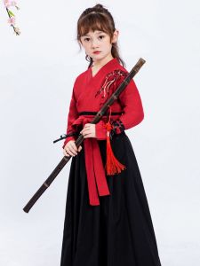 Girls Martial Arts Style Hanfu Dress Childrens Ancient Costume Performance Chorus Clothes Guzheng Performance Gown Dance