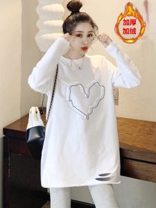 Thickened Fleece Sweatshirt Womens Loose Long Sleeve Crewneck Winter T-Shirt Base Layer Hidden Assets Cardigan Casual Wear