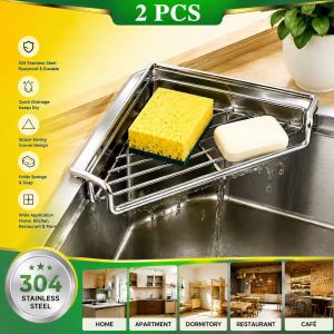 ECILY 2Pcs 304 Stainless Steel Sink Rack – No-Drilling Corner Storage for a Tidy & Organized Kitchen