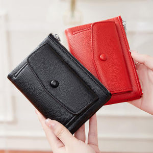 MISTLETOE Small Coin Money Organizer Purse Dual Zipper Leather Wallet for Woman Red Green Color New 2025