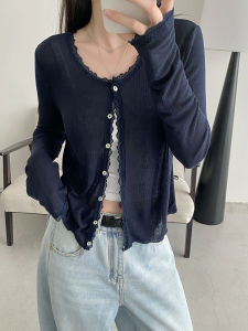 Áo Sweater Knit Chống Nắng Cổ Floral Edge Ren Mềm