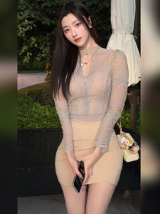 plus Size Lace Hollow out Base Layer Top And High Waist Pleated Bodycon Skirt Set Womens Autumn Winter Fashion Korean Style