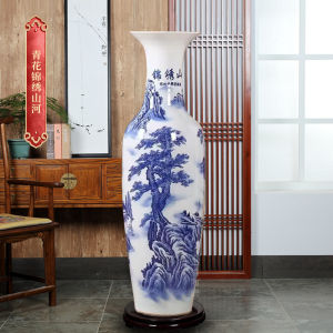 Jingdezhen Ceramics Floor Vase Blue and White Porcelain Hotel Company Opening Ceremony Home Living Room Decoration Big Decorations