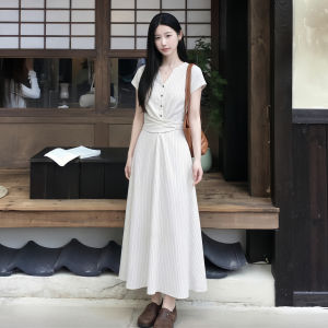 Sash Tie Slimming Striped Long Dress