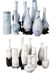 Modern Minimalist Ceramic Flower Vase Ethnic Retro Blue-and-White Porcelain Dry Flower Decorative Home Artwork Ornament