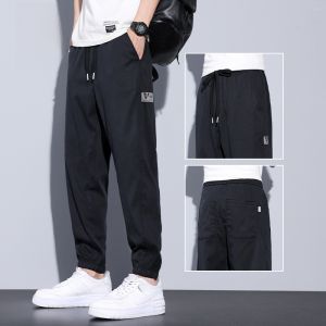 ROMON | Romon Mens Summer Thin Loose Ice Silk Elastic Long Casual Pants Youth Active Style Workwear Trendy Sports Trousers
