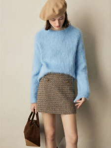 FAMANXUAN | Luxurious Alpaca Wool Blue Sweater