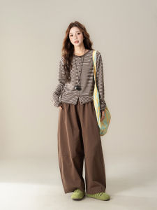 SHANGWEILUO | Coffee Stripes Loose Fit Knit Sweater for Small Women