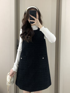 French Style Black Vest Dress Womens Autumn Winter High End Vintage Elegance Short Skirt Set Dress Year Meeting Dress