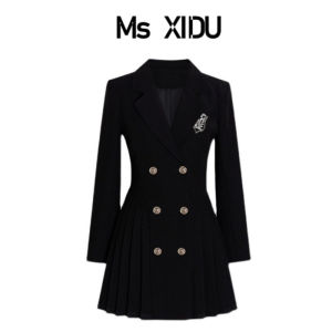 Ms Xidu Korean Drama School Flower Female Owner Preppy Style Business Suit and Dress Female Autumn Long Sleeves Cinched Pleated Short Skirt