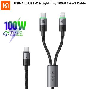 Mcdodo USB-C to Type C & Lightning 100w 2-in-1 cable For iPhone 8-16 Pro Max Huawei XiaomiSamsungGooglelaptopTablet
